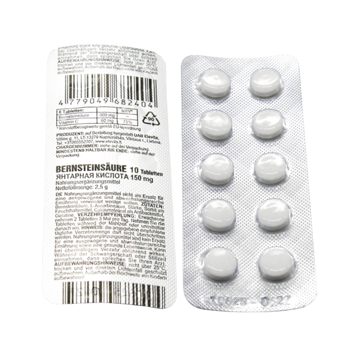 Bernsteinsäure 10 Tabletten, 150 mg