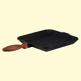 Cast iron grill pan with wooden handle 28x28x4 cm