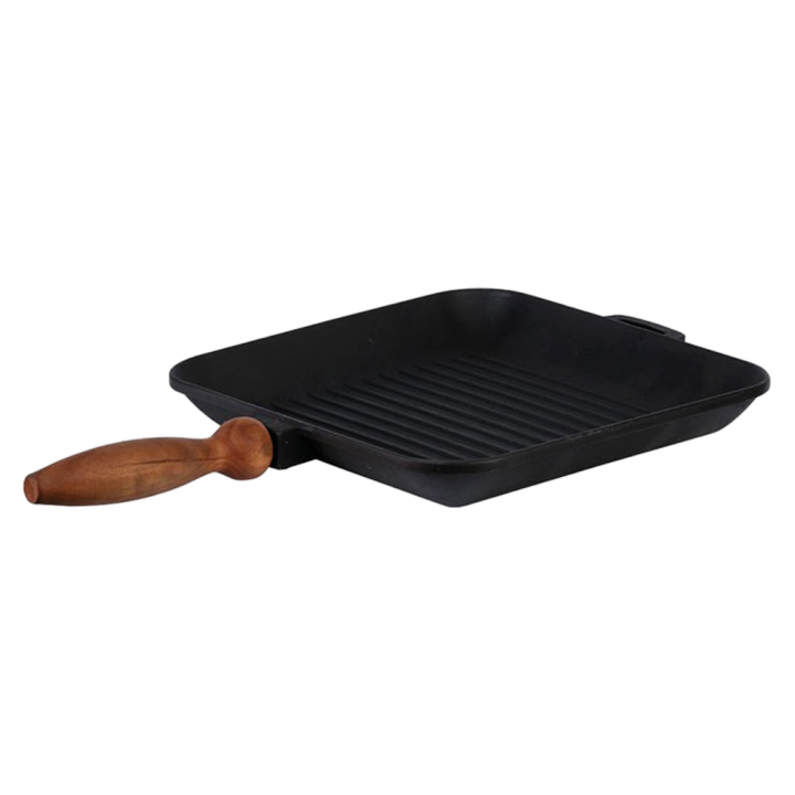 Cast iron grill pan with wooden handle 28x28x4 cm