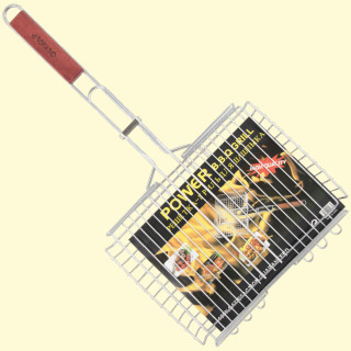 Grill-Gitter aus Edelstahl mit Holzgriff, 0,8 kg, 24 x 33 x 5 cm *