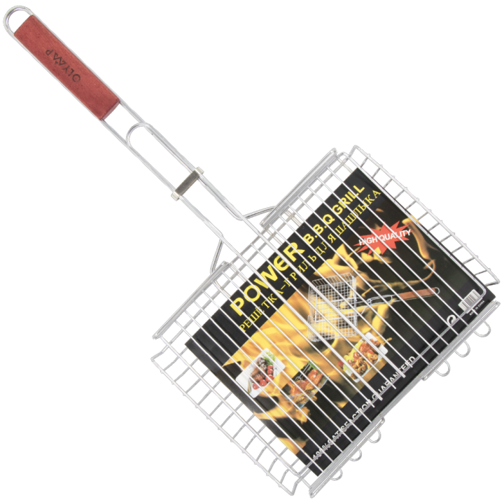Grill-Gitter aus Edelstahl mit Holzgriff, 0,8 kg, 24 x 33 x 5 cm *