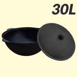 Uzbek cast iron cauldron, 30 liters, round bottom, with lid