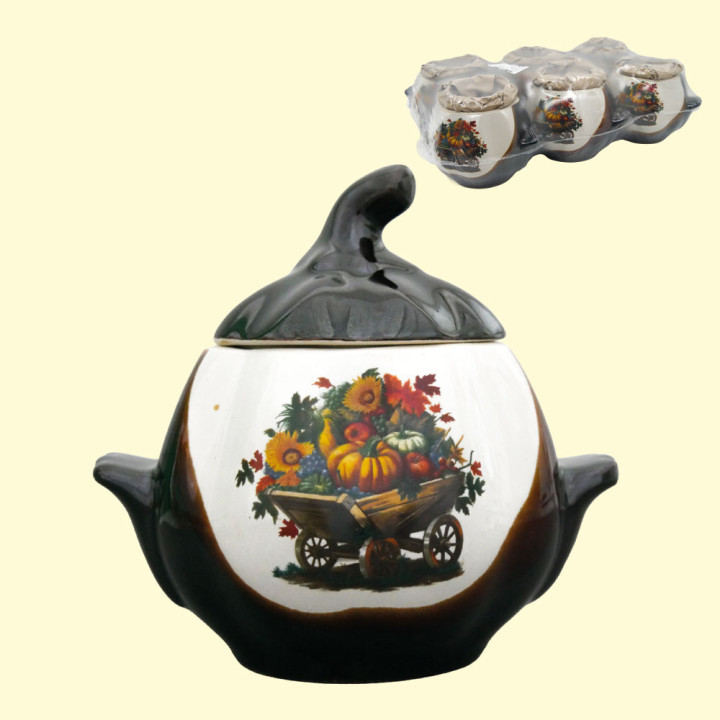 Baking Pot Pumpkin, white and brown with handles, 0.75 L, cart decal (Set of 6 pots)