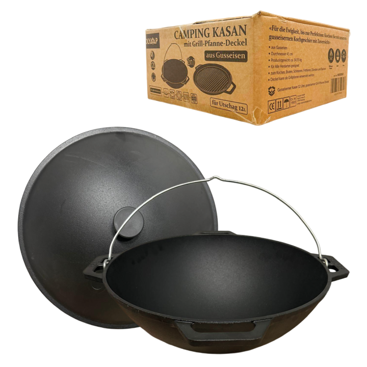 Camping Gusseiserner-Kasan mit Gusseisen-Deckel 12 L