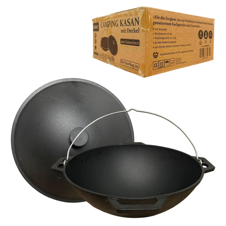 Camping Gusseiserner-Kasan mit Gusseisen-Deckel 12 L