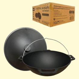 Camping Cast Iron Asian Cauldron with Cast Iron Lid, 12 L