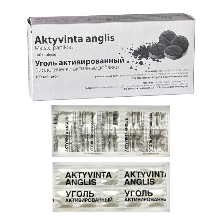 Aktivkohle, Lebensmittelzusatzstoff 100 Tabletten x 0,28 g