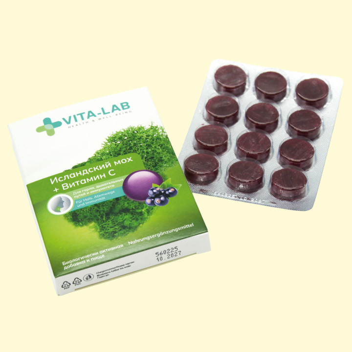 VITA-LAB Halsbonbons mit Isländisch Moos und Vitamin C, 12 Stück
