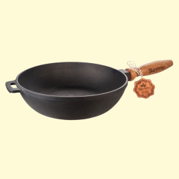 Bratpfanne aus Gusseisen mit Holzgriff 24×6 cm