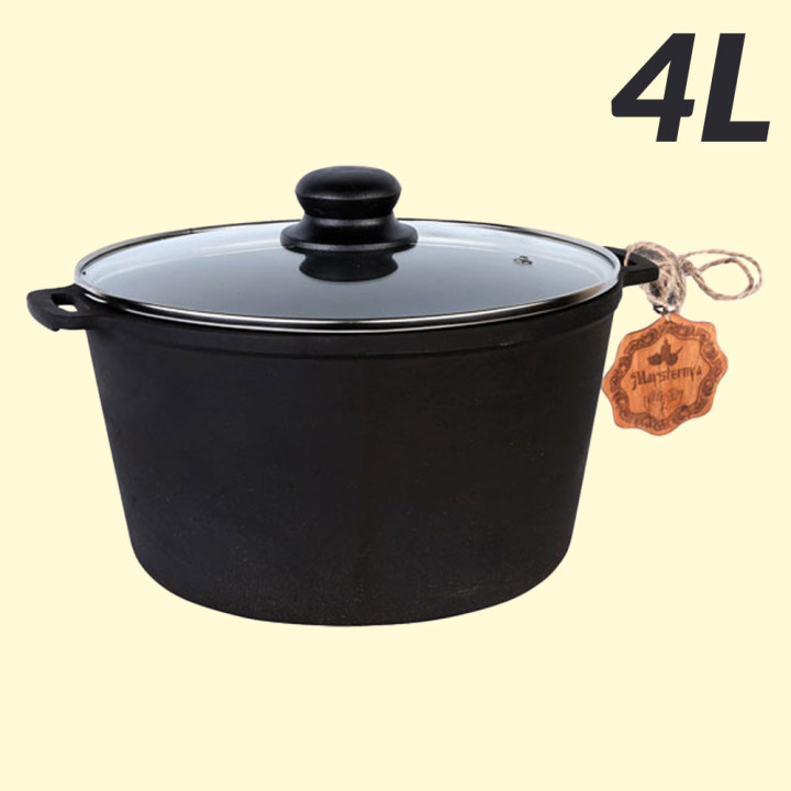 Kochtopf aus Gusseisen mit Glasdeckel 4 L