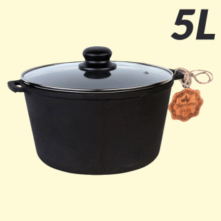 Kochtopf aus Gusseisen mit Glasdeckel 5 L
