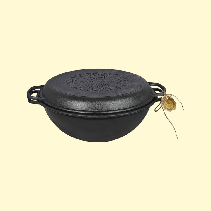 Kasan WOK 8 L aus Gusseisen, mit Deckel-Bratpfanne