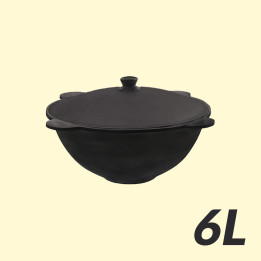 Uzbek cast-iron cauldron for 6 liters flat bottom with a lid made of aluminum.