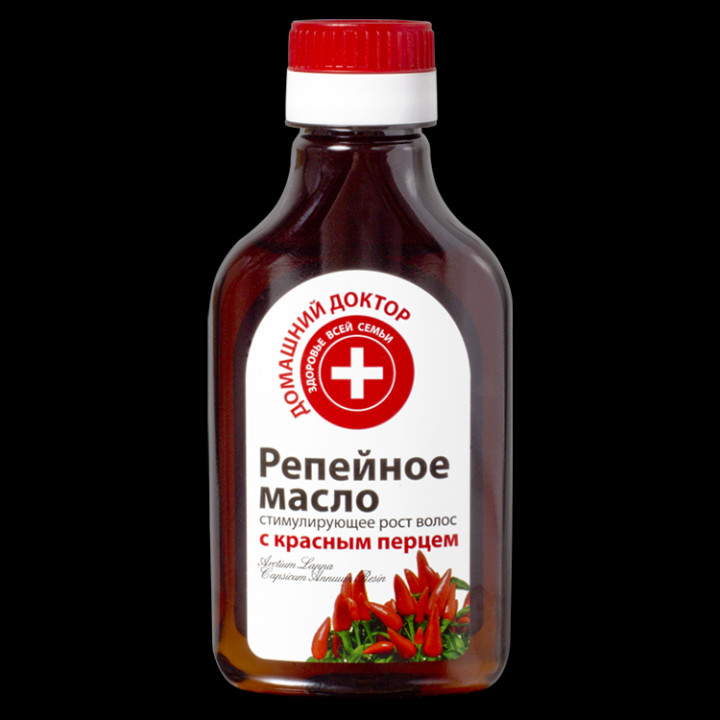 Burdock root oil Domaschnij Doktor for hair growth stimulation, with red pepper, 100 ml
