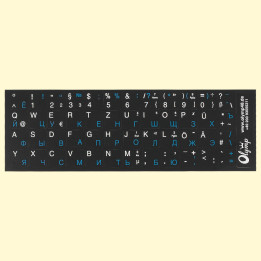 Black stickers for keyboard Russian-German letters, blue/white