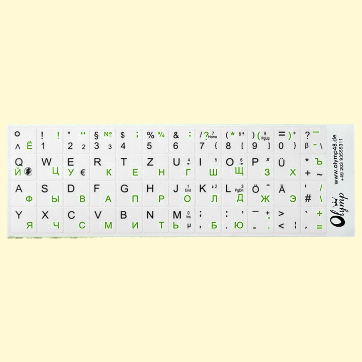 Sticker.German-Russian keyboard letters, black/green, white background