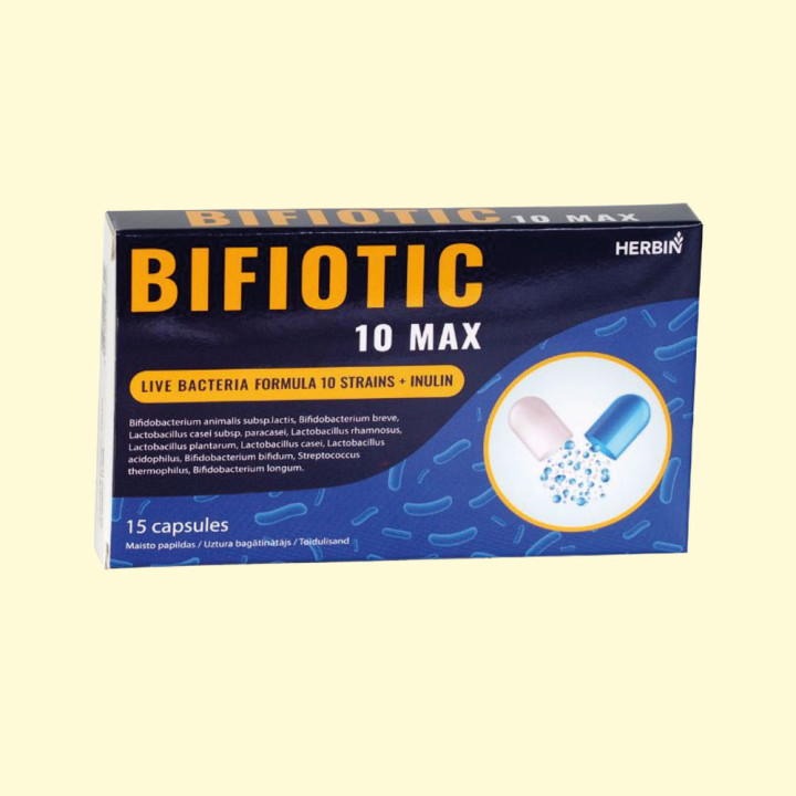 HERBIN Nahrungsergänzung Bifiotic 10 MAX gute Bakterien, 15 Kapseln