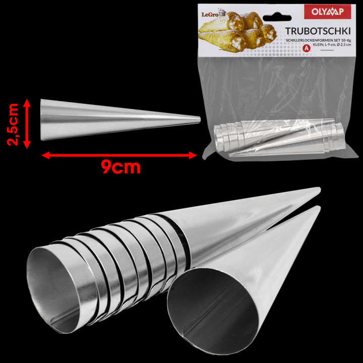 Backform 10-er Set Trubotschki aus Edelstahl, klein, L-9 cm Ø2,5 cm *