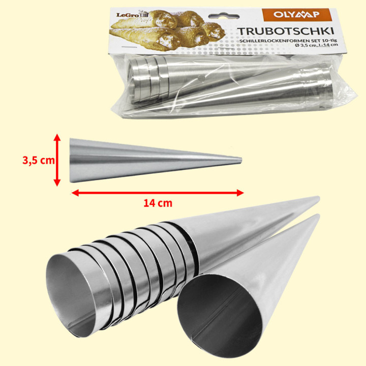 Backform 10-er Set Trubotschki aus Edelstahl, groß, L-14 cm Ø3,5 cm *