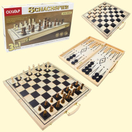 Schach-, Damen- & Backgammonspiel / Nardy, massives Holz, Spielbrett 47 х 47 cm