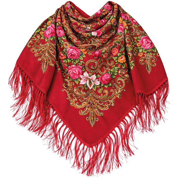 Fringed Scarf Flowers, 80% Wool / 20% Viscose, 110 × 110 cm