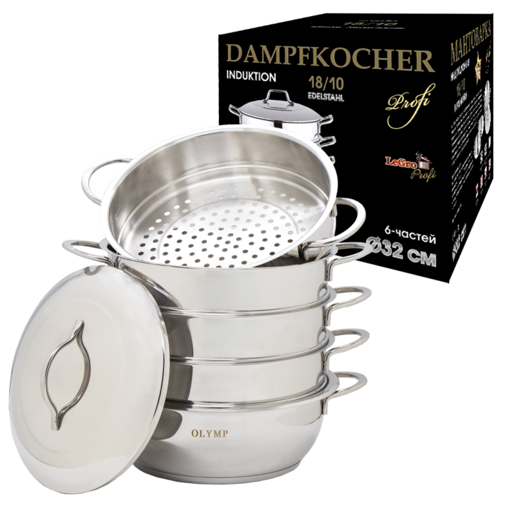Dampfkocher 32 cm, 6 Tlg., Edelstahl 18/10, mit Metallgriffen *
