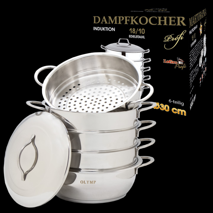Mantovarka 30 cm, 6 parts, stainless steel 18/10, with metal handles