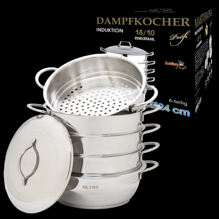 Dampfkocher 24 cm, 6 Tlg., Edelstahl 18/10, mit Metallgriffen *