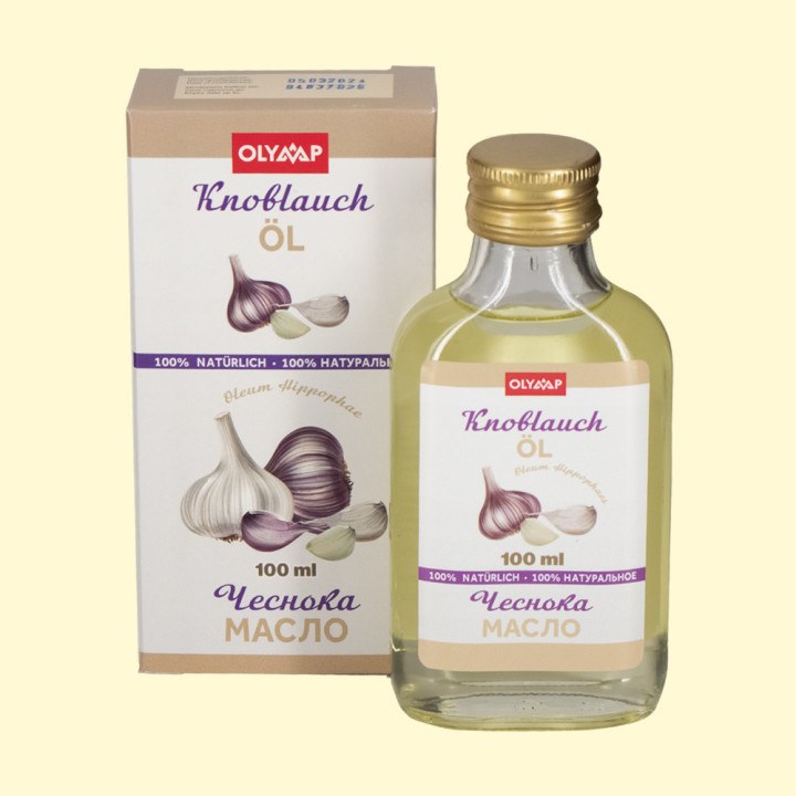Knoblauchöl, 100 ml, mehrsprachige Verpackung: RU, DE, EN, FR, ES, IT