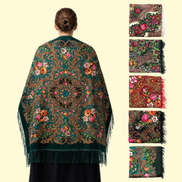 Fransentuch Blumen aus 80 % Wolle und 20 % Viskose, 110 × 110 cm