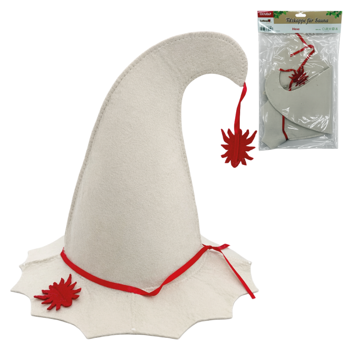 Felt Sauna Hat Witch, 39 × 41 cm, natural white, 100% wool