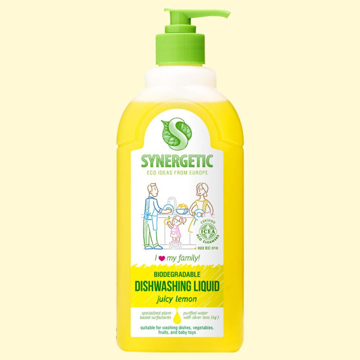 Biologisch Abbaubarer Konzentriertes Spülmittel SYNERGETIC Zitrone, 0,5L.