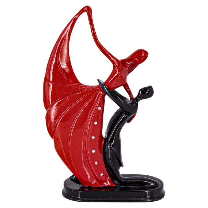 Red and black decor statuette - Dancing couple, with rhinestones, made of polymer resin, 30 x 18 cm