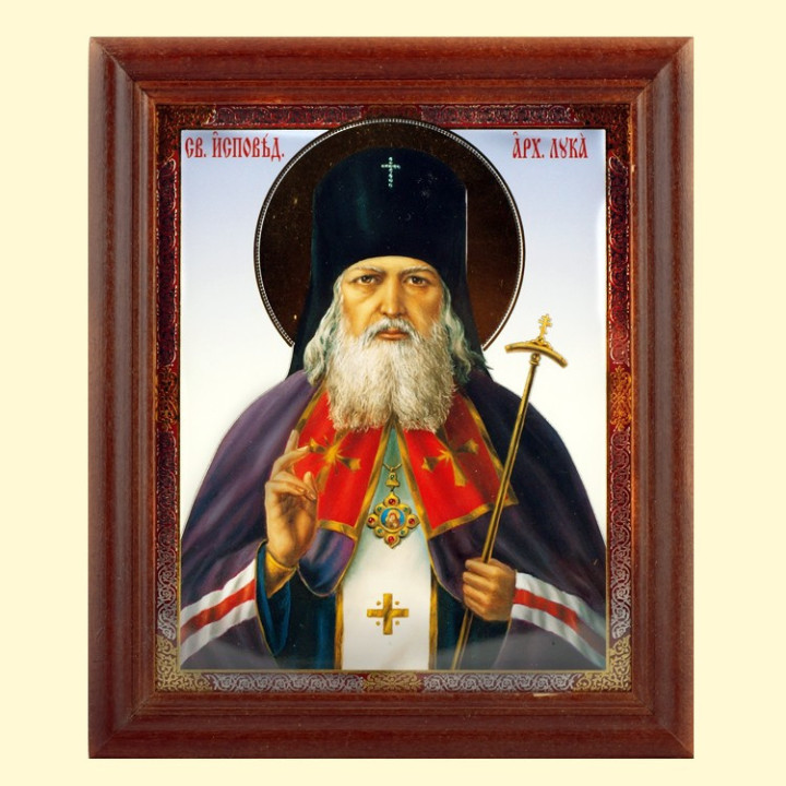 Икона Архиепископ Лука, деревянная рама, двойное тиснение, под стеклом, 11 x 13 см