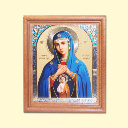 Ikone Помощница в родах, Holzumrahmung, Doppelprägung, unter Glas, 11 x 13 cm