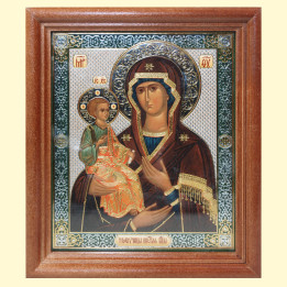 Икона Троеручица, деревянная рама, двойное тиснение, под стеклом, 11 x 13 см