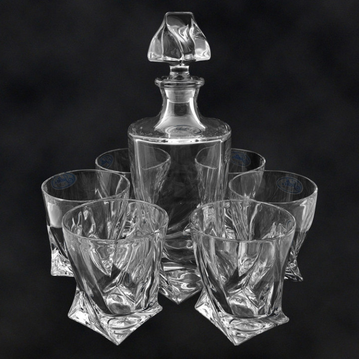 Whisky-Set QUADRO Karaffe 850 ml, 6 Whiskygläser 340 ml