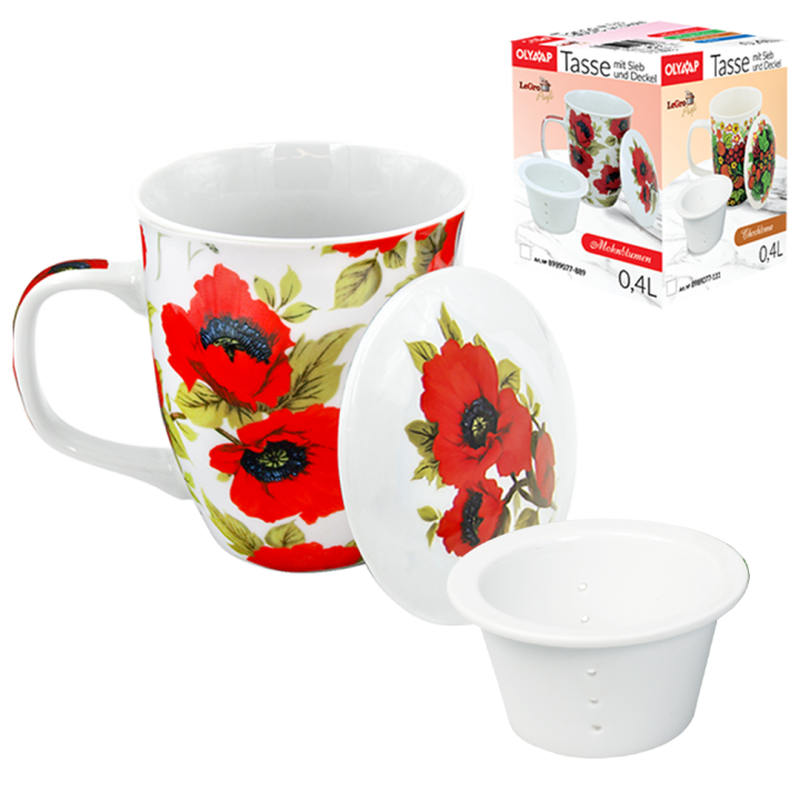 Tasse mit Deckel und Sieb Mohnblumen 0,4 L *