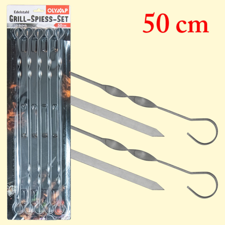 Grillspieß 10St 50 cm 10 mm breit, Edelstahl 1,5 mm *