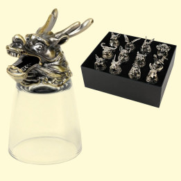 Geschenkset Schnapsgläser - Chinesischer Tierkreis, 12-tlg, 30 ml, Metall, Glas, Bronze