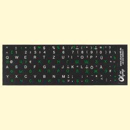 Black stickers for keyboard Russian-German letters, green/white