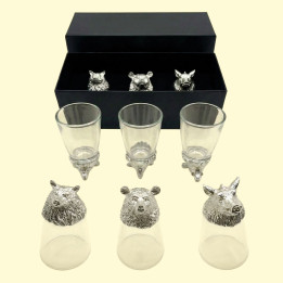 Gift set Wild Animals, flip shot glasses 3 pcs x 30 ml (wolf, boar, bear), silver finish