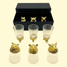 Gift set Wild Animals, flip shot glasses 3 pcs x 30 ml (wolf, boar, bear), gold finish