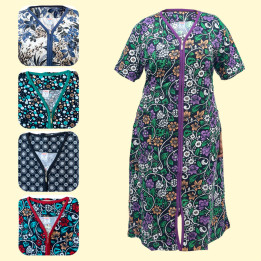 Sommer Hausmantel, Reißverschluss, versch. Designs, 100% Baumwolle, 1,2 ,3,4 XL *