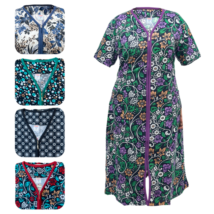 Халат летний на замке, разные дизайны, 100% хлопок, 1,2 ,3,4XL *