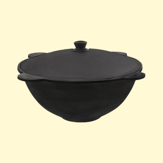 Uzbek cast iron cauldron for 16 liters, flat bottom, with aluminum lid