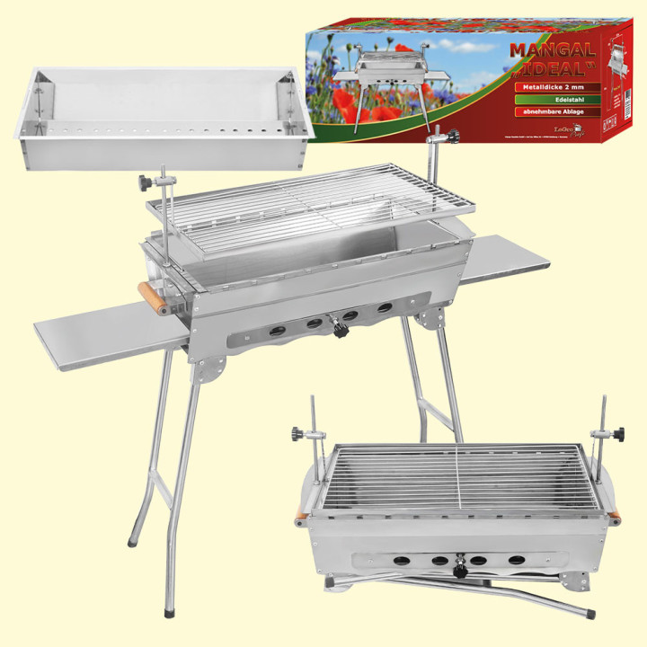 Mangal IDEAL neu, HLB: 60 x 57,5 x 26,5 cm, mit Kohlebehälter, Edelstahl 2 mm, rostfrei.