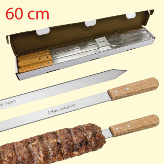 Grillspieß für Kebab aus Edelstahl mit Holzgriff, 60 × 2,5 × 0,2 cm, 12 Stück