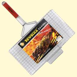 Grill-Gitter aus Edelstahl mit Holzgriff, 46 x 26 x 60 cm