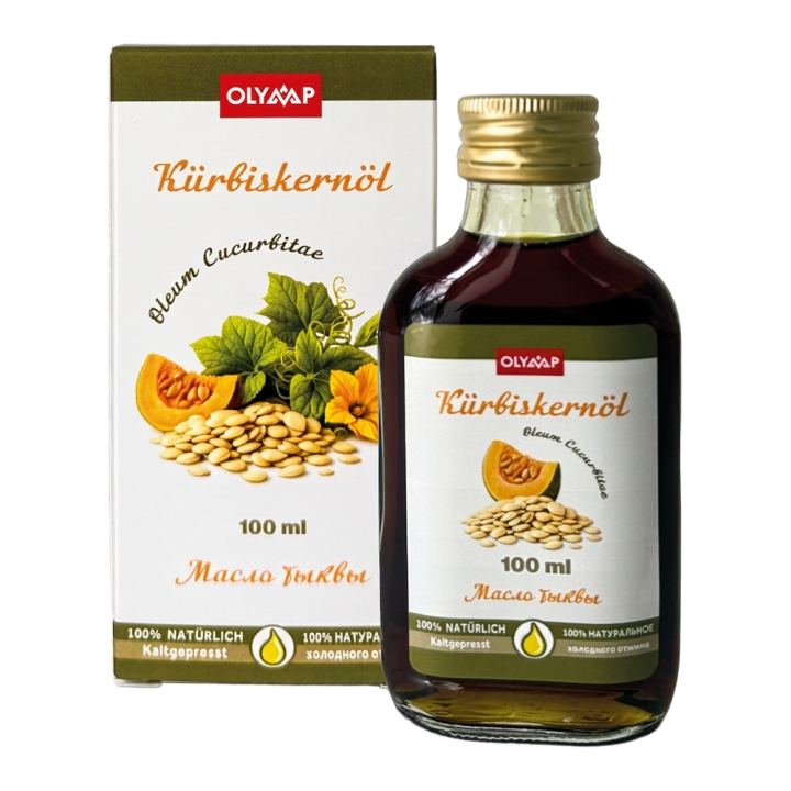 Pumpkin Seed Oil, 100 ml, multilingual packaging: RU, DE, EN, FR, ES, IT